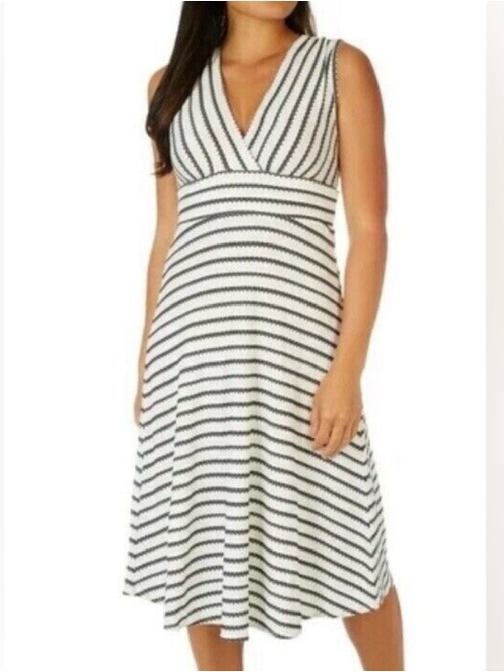 Max Studio Black and White Striped V-Neck Midi Dress - Size: Small - Picture 8 of 8